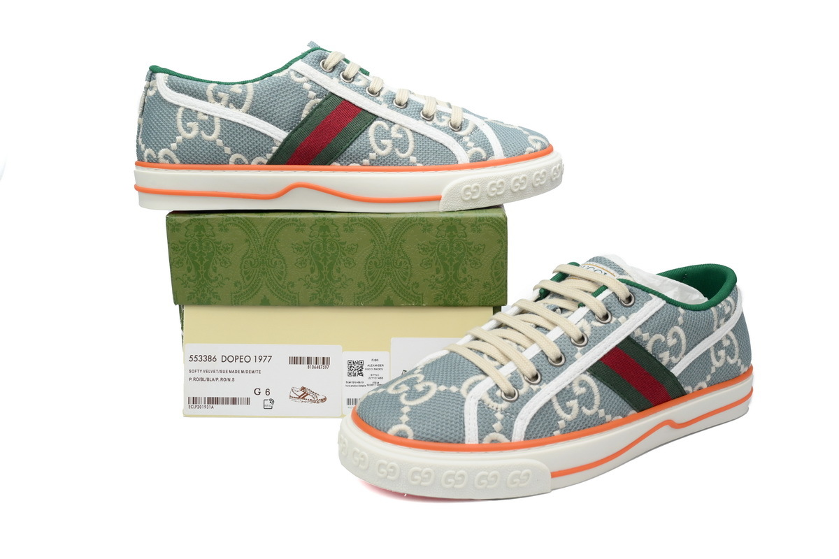 Gucci Tennis Light Blue GG Canvas / Orange Stripe