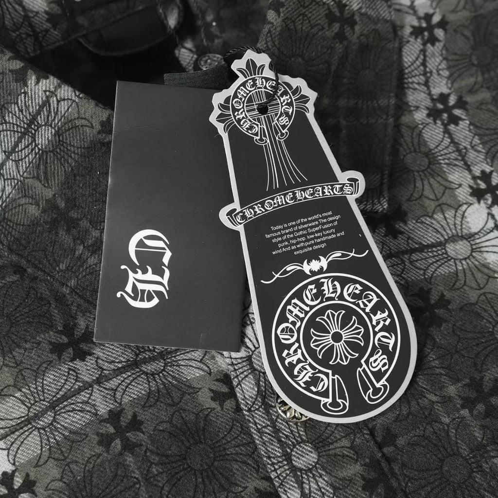 Chrome Hearts 2026 New Striped & Plaid Panel Cardigan-Style Shirt with Silver Hardware