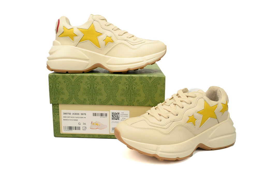 Gucci Leather Sneaker with Yellow Stars