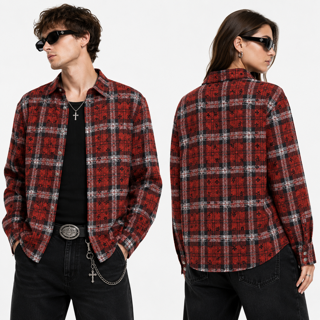 Chrome Hearts 2026 New Striped & Plaid Panel Cardigan-Style Shirt with Silver Hardware