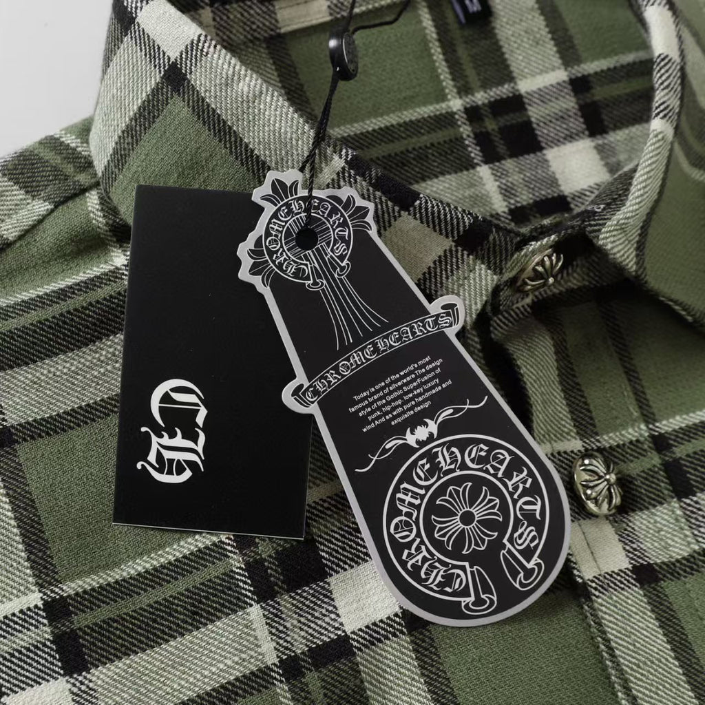 Chrome Hearts 2026 New Striped & Plaid Panel Cardigan-Style Shirt with Silver Hardware