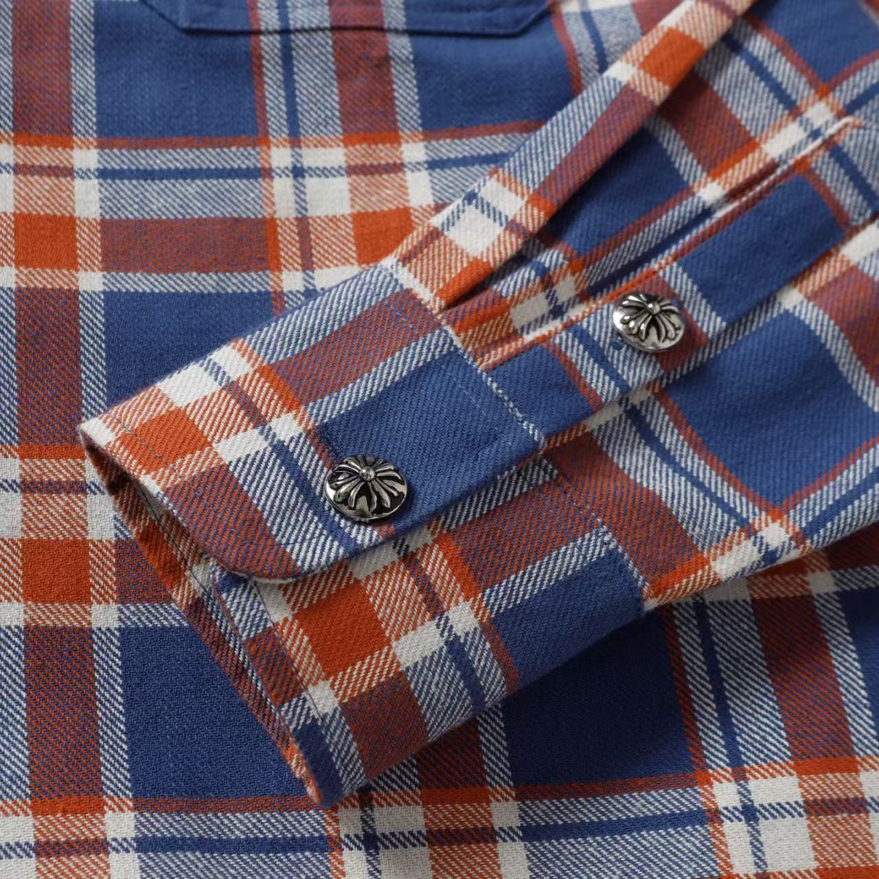 Chrome Hearts 2026 New Striped & Plaid Panel Cardigan-Style Shirt with Silver Hardware