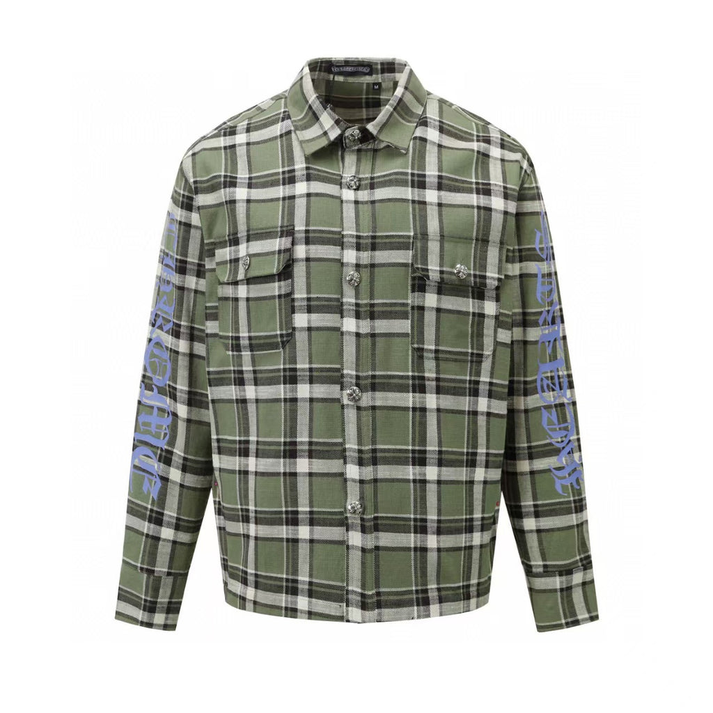 Chrome Hearts 2026 New Striped & Plaid Panel Cardigan-Style Shirt with Silver Hardware