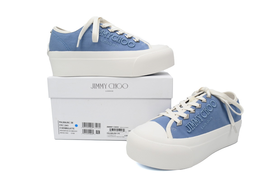 （W）Jimmy Choo Palma Maxi Blue Canvas Platform Trainers