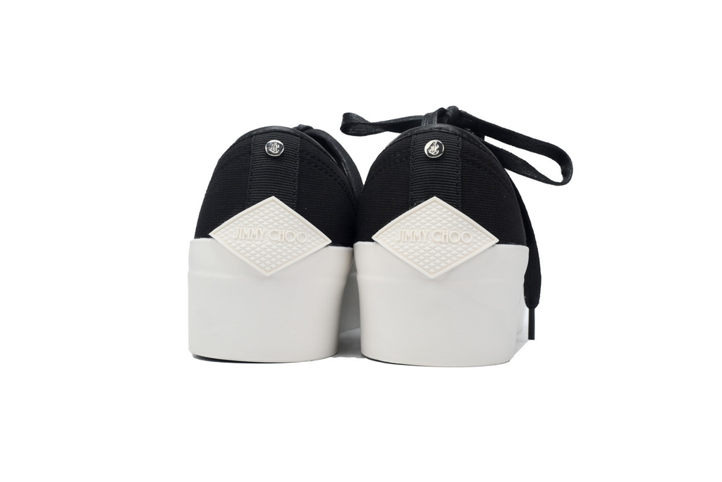 (W) Jimmy Choo Palma Maxi Black and Latte Canvas Platform Trainers