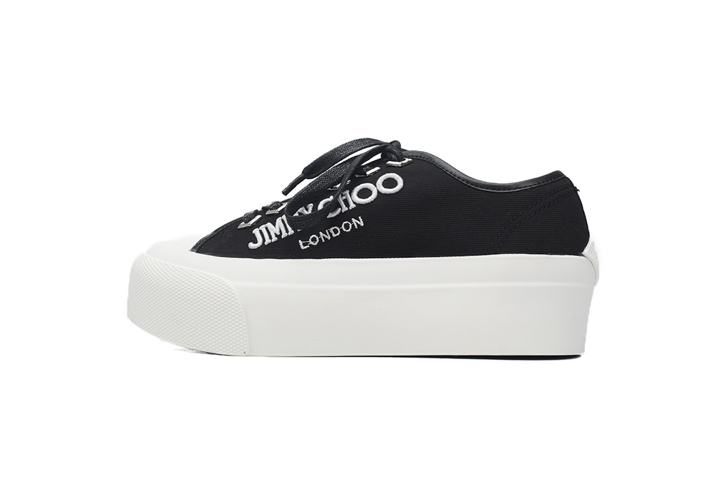 (W) Jimmy Choo Palma Maxi Black and Latte Canvas Platform Trainers