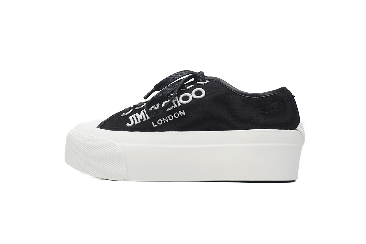 (W) Jimmy Choo Palma Maxi Black and Latte Canvas Platform Trainers