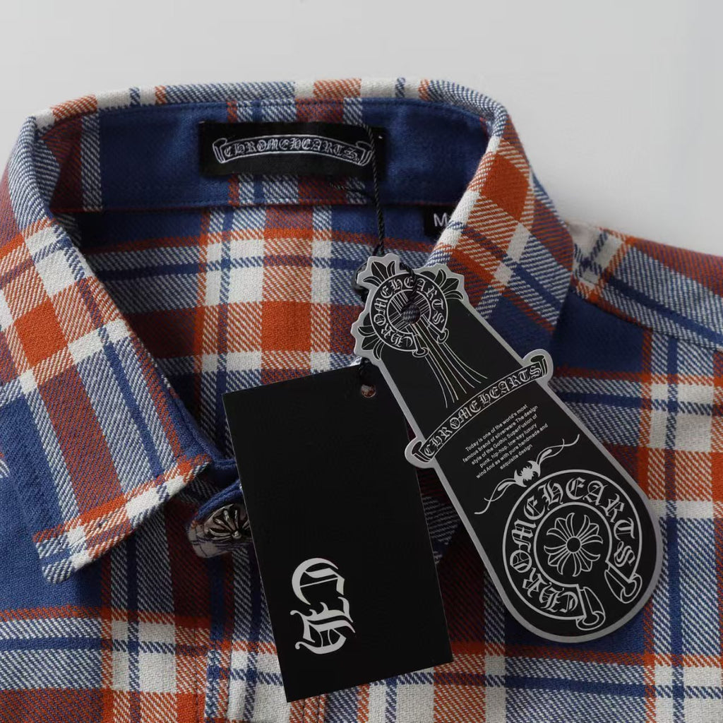 Chrome Hearts 2026 New Striped & Plaid Panel Cardigan-Style Shirt with Silver Hardware