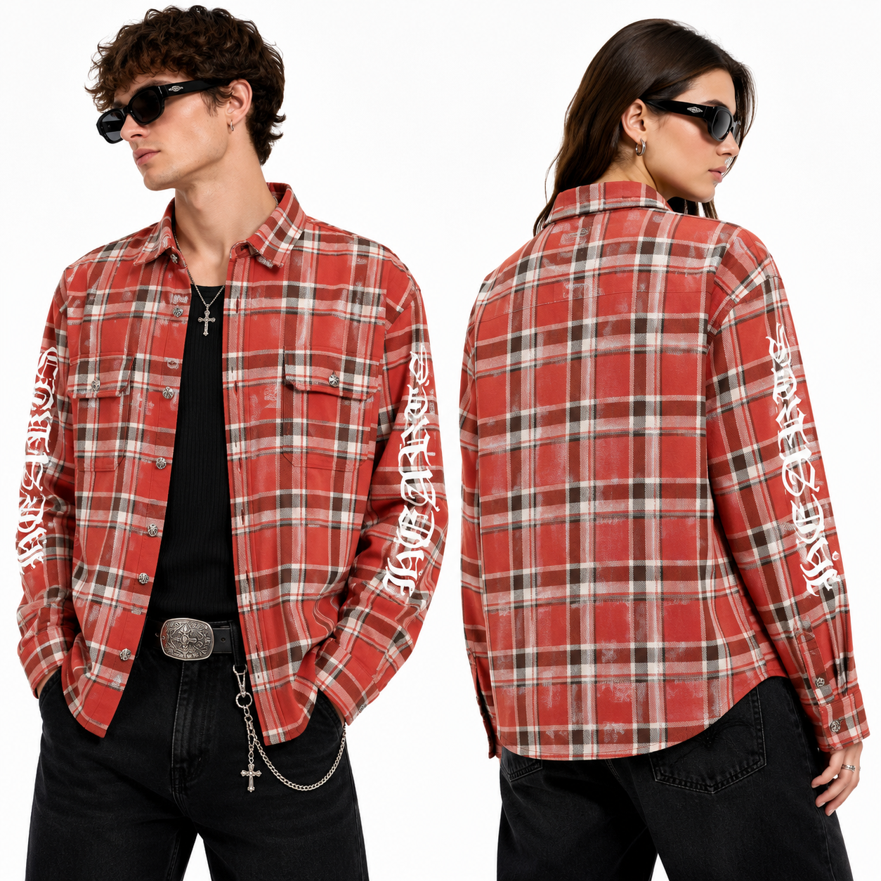 Chrome Hearts 2026 New Striped & Plaid Panel Cardigan-Style Shirt with Silver Hardware