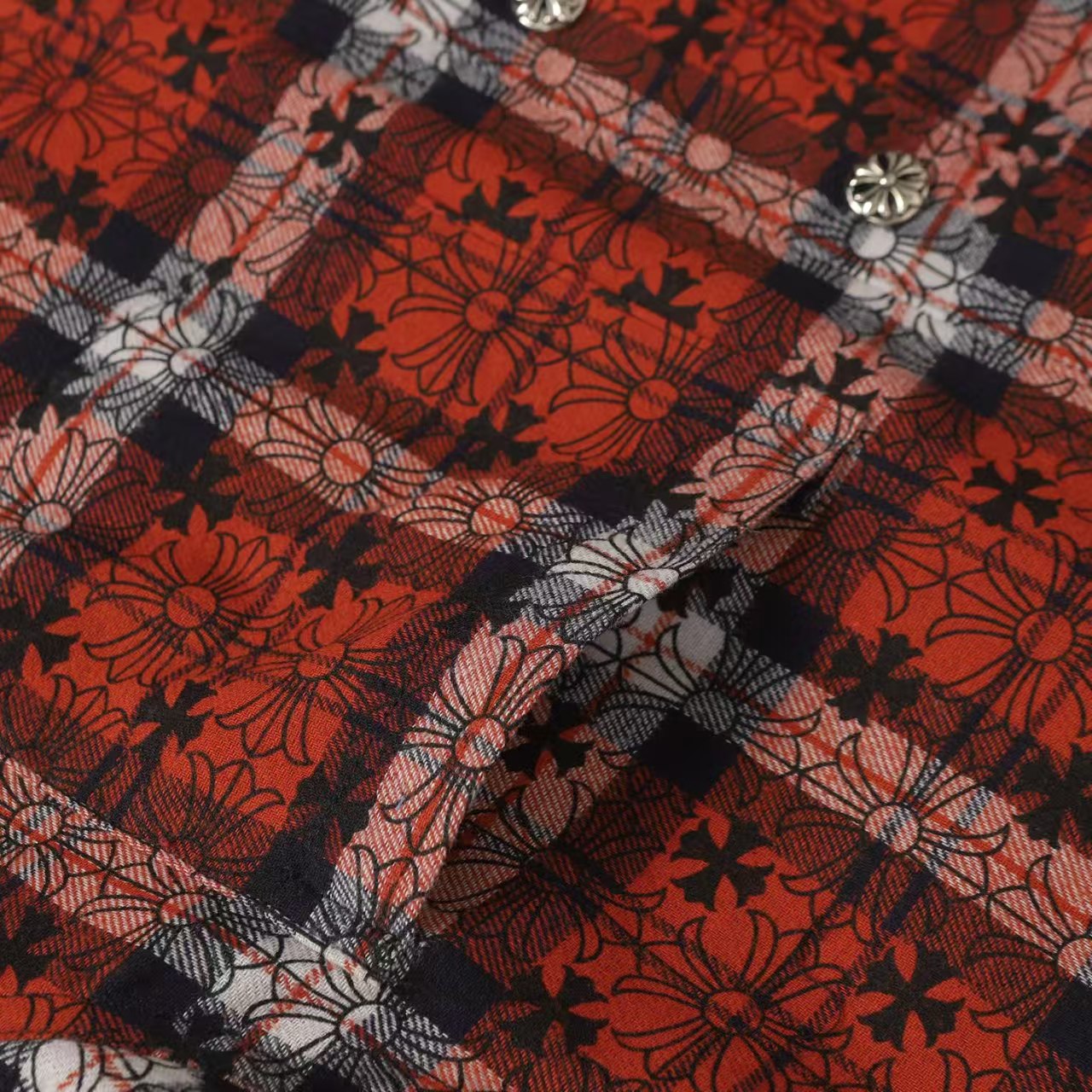 Chrome Hearts 2026 New Striped & Plaid Panel Cardigan-Style Shirt with Silver Hardware