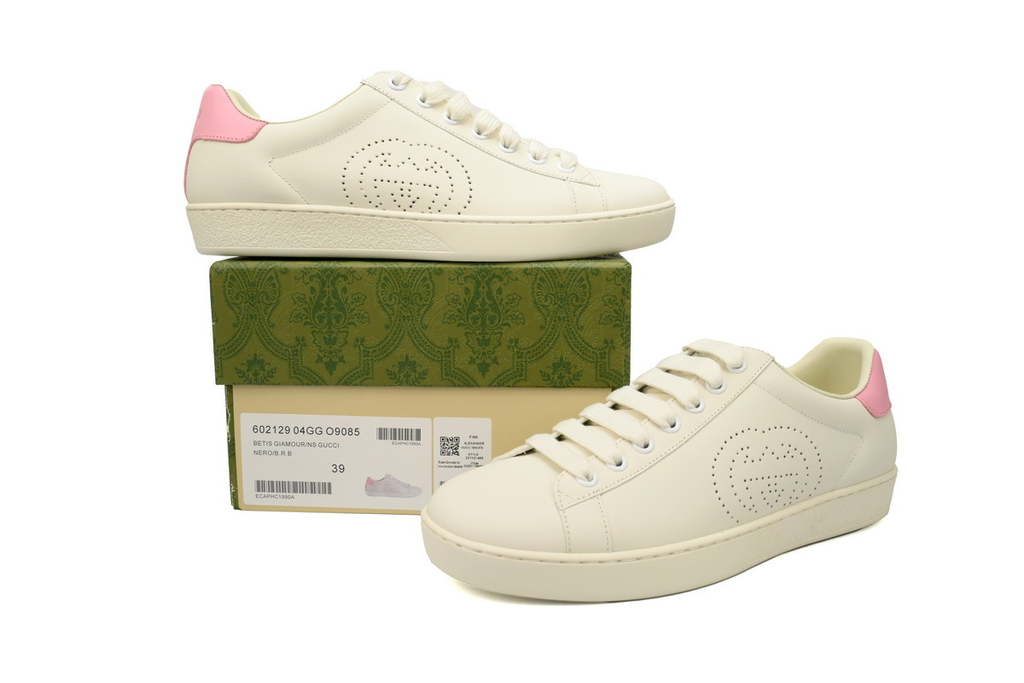 Gucci Ace Perforated Interlocking G White Pink Sneaker
