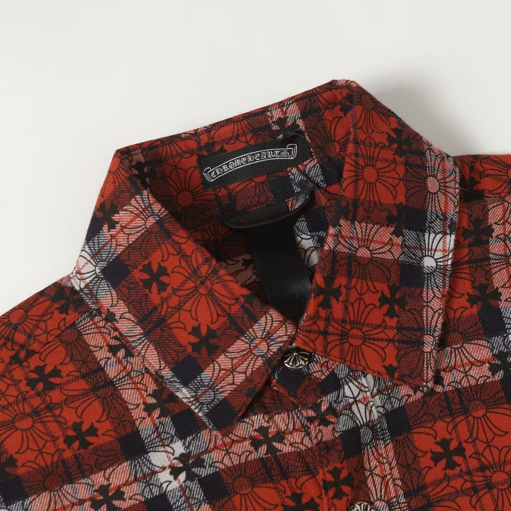 Chrome Hearts 2026 New Striped & Plaid Panel Cardigan-Style Shirt with Silver Hardware