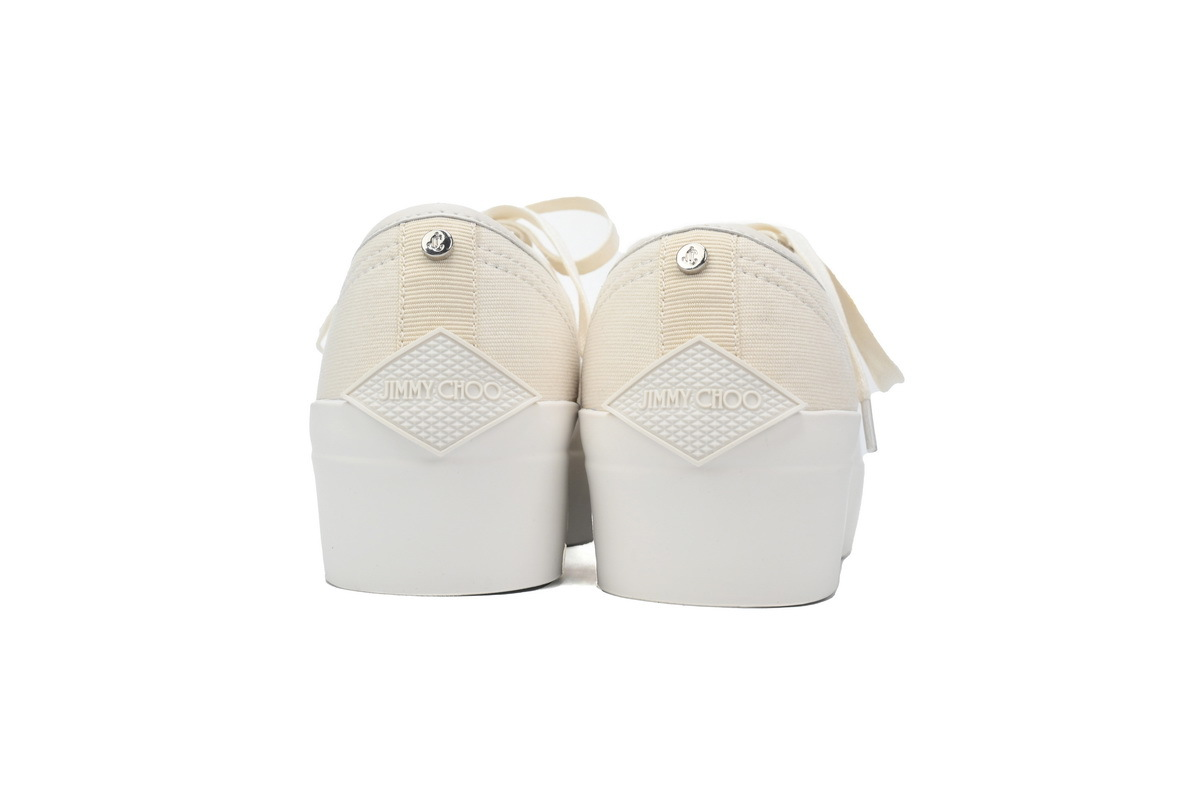 （W）Jimmy Choo Palma Maxi White Canvas Platform Trainers