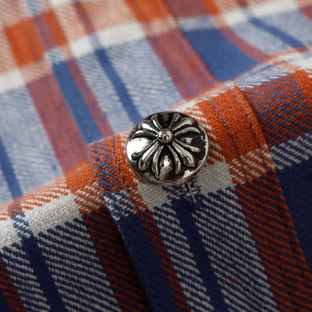 Chrome Hearts 2026 New Striped & Plaid Panel Cardigan-Style Shirt with Silver Hardware