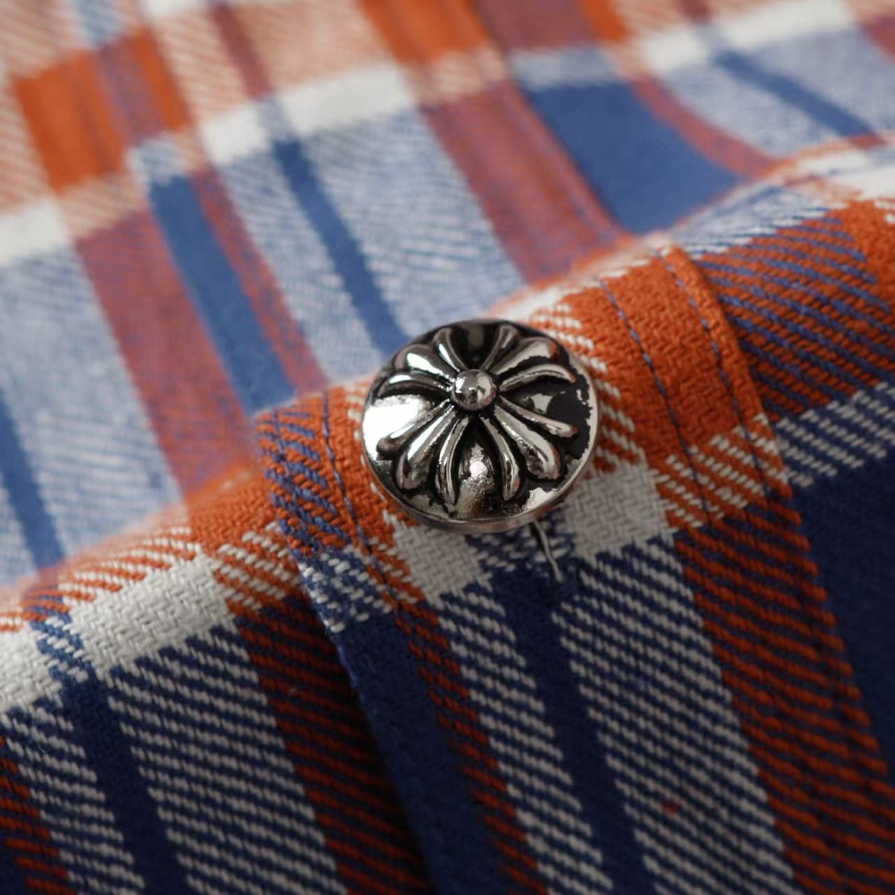 Chrome Hearts 2026 New Striped & Plaid Panel Cardigan-Style Shirt with Silver Hardware