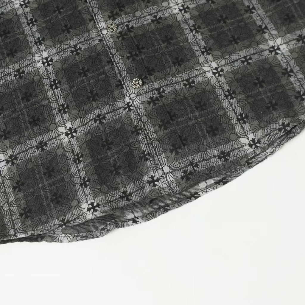Chrome Hearts 2026 New Striped & Plaid Panel Cardigan-Style Shirt with Silver Hardware