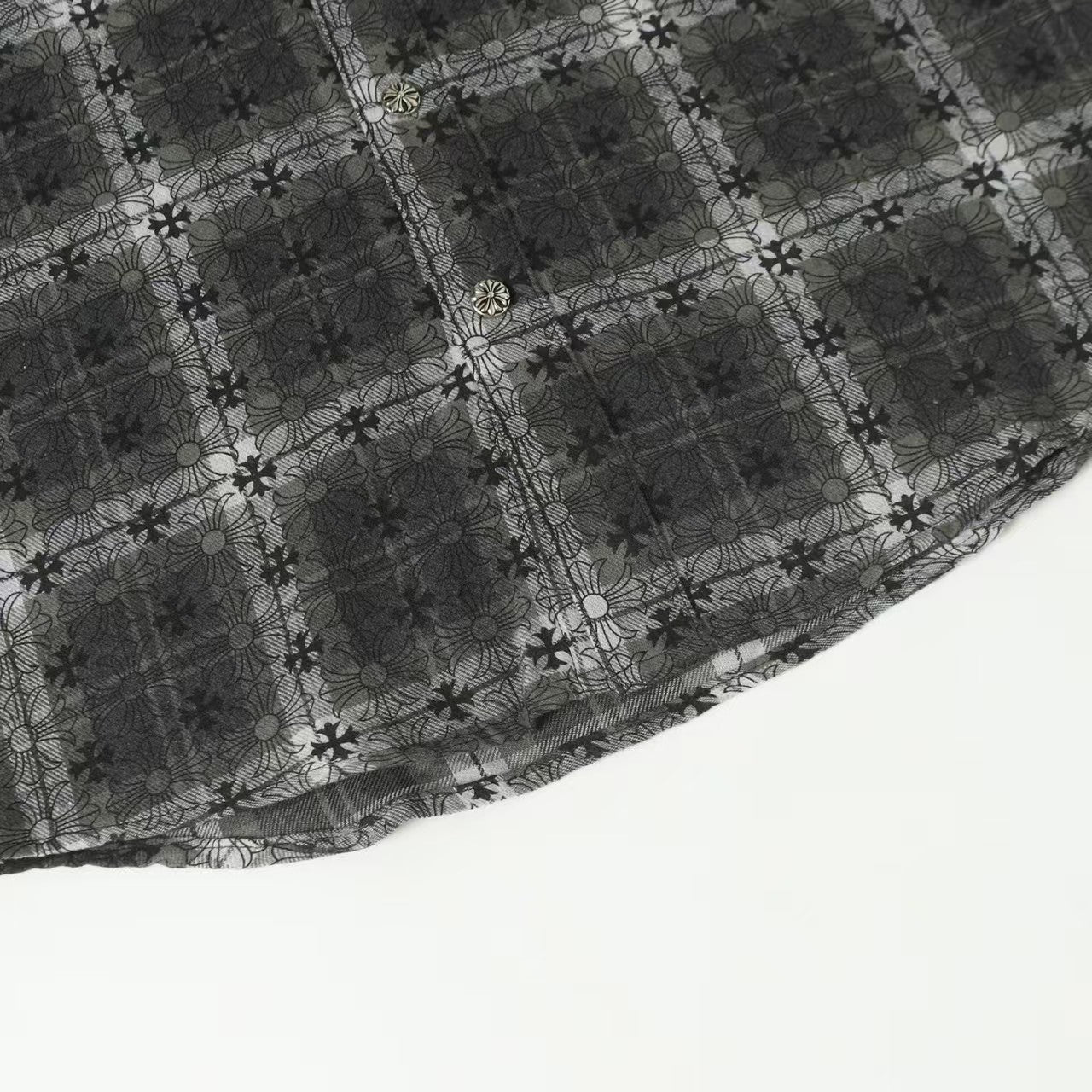 Chrome Hearts 2026 New Striped & Plaid Panel Cardigan-Style Shirt with Silver Hardware