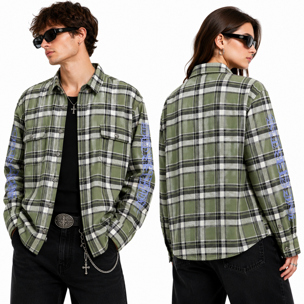 Chrome Hearts 2026 New Striped & Plaid Panel Cardigan-Style Shirt with Silver Hardware