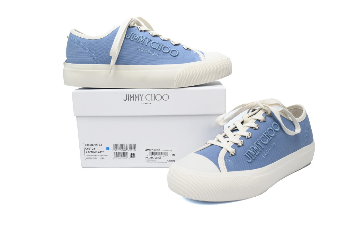 Jimmy Choo Palma Maxi Blue Canvas Platform Trainers