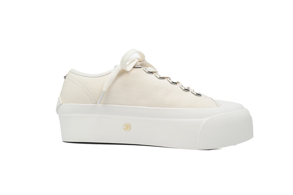 （W）Jimmy Choo Palma Maxi White Canvas Platform Trainers