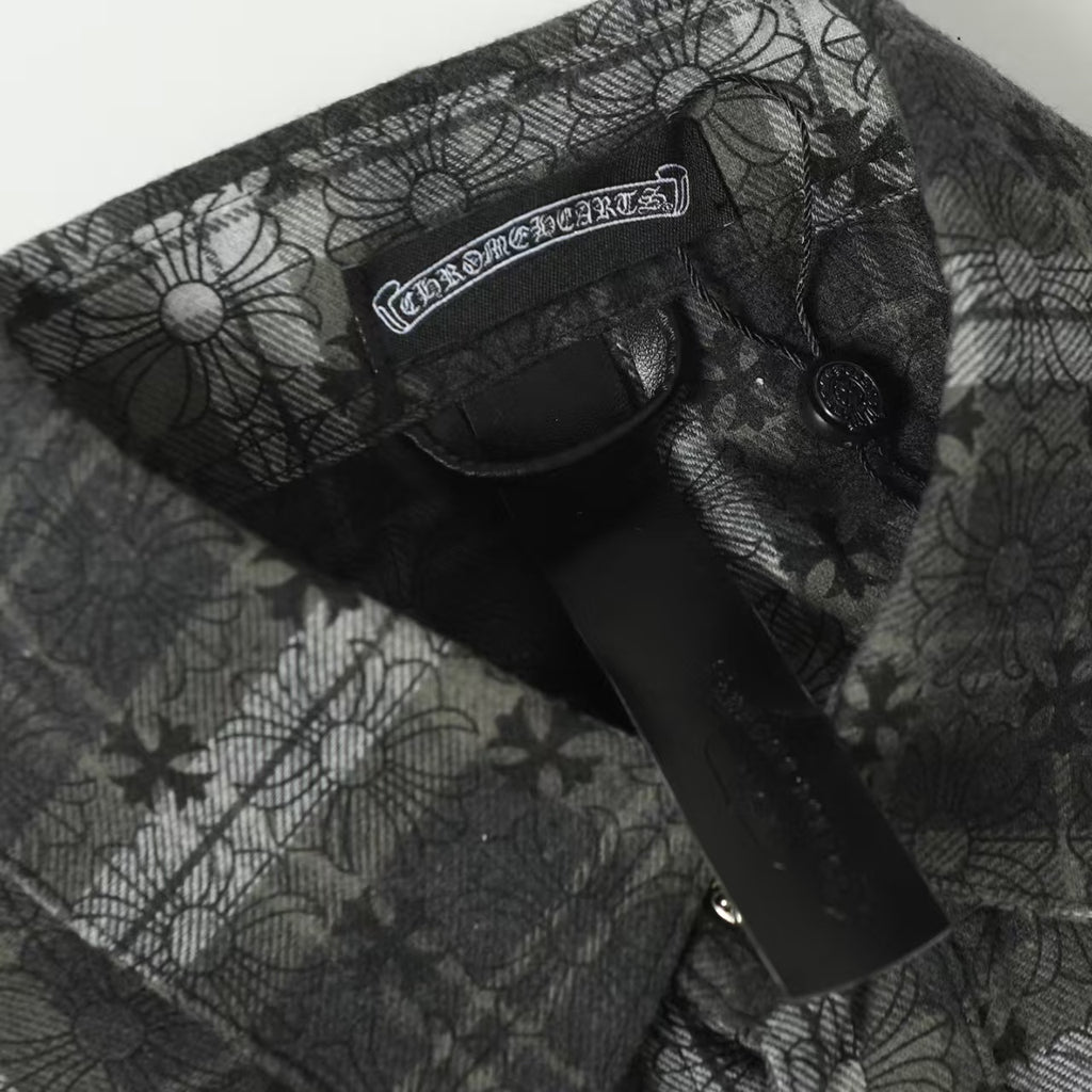 Chrome Hearts 2026 New Striped & Plaid Panel Cardigan-Style Shirt with Silver Hardware