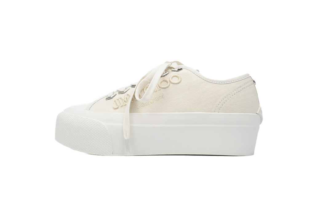 （W）Jimmy Choo Palma Maxi White Canvas Platform Trainers