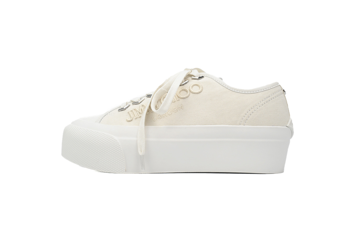 （W）Jimmy Choo Palma Maxi White Canvas Platform Trainers