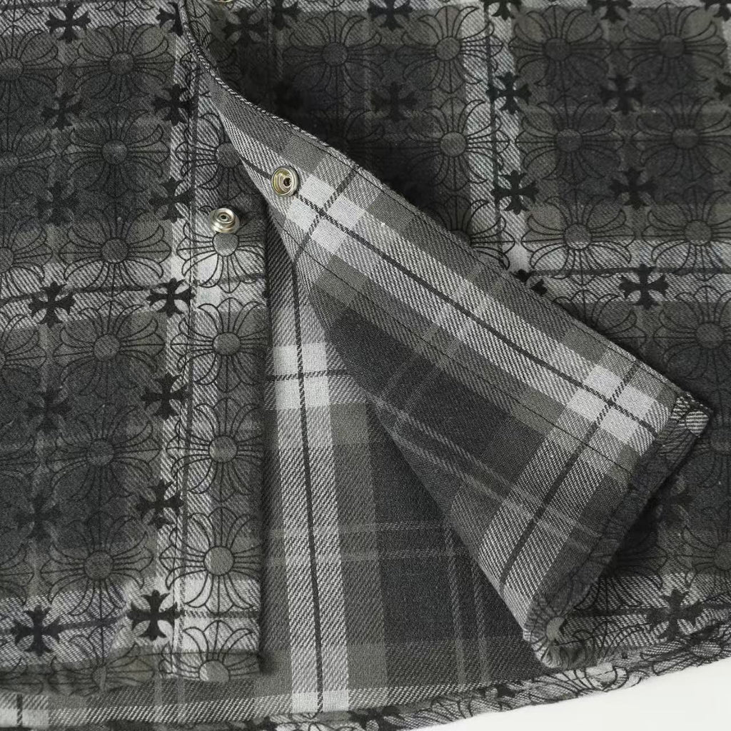 Chrome Hearts 2026 New Striped & Plaid Panel Cardigan-Style Shirt with Silver Hardware