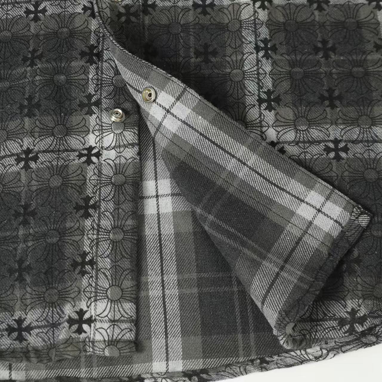 Chrome Hearts 2026 New Striped & Plaid Panel Cardigan-Style Shirt with Silver Hardware