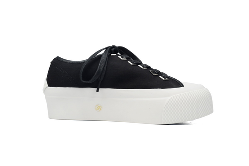 (W) Jimmy Choo Palma Maxi Black and Latte Canvas Platform Trainers